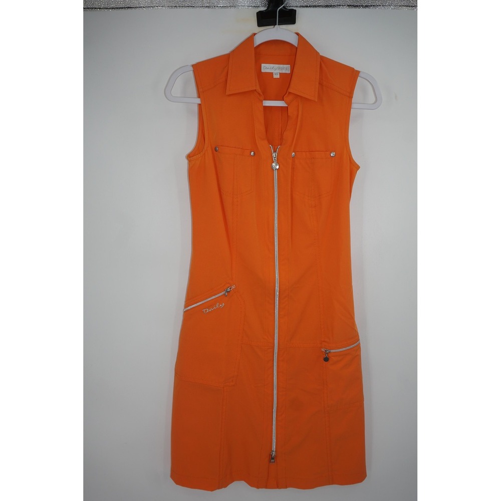 Daily‎ Sports Dress Womens XS Orange Zip Front Collared Sleeveless Golf Pockets